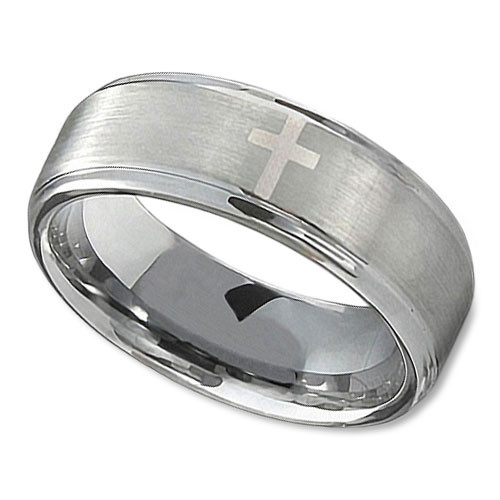 Christian Wedding Ring in 8mm with Polished Cross