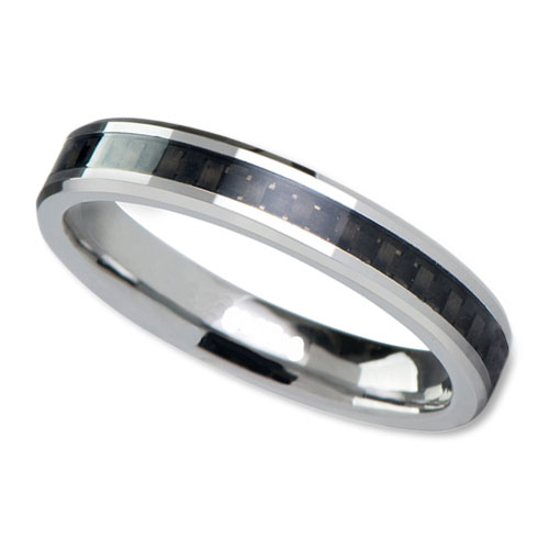 Mens Wedding Band in 4mm with Black Carbon Fiber Inlay