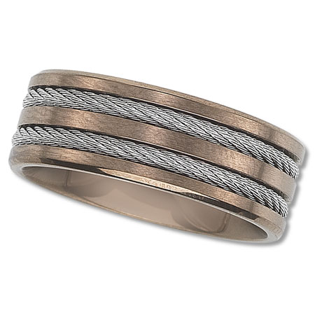 Womens Rose Colored Wedding Band with Cable Inlay