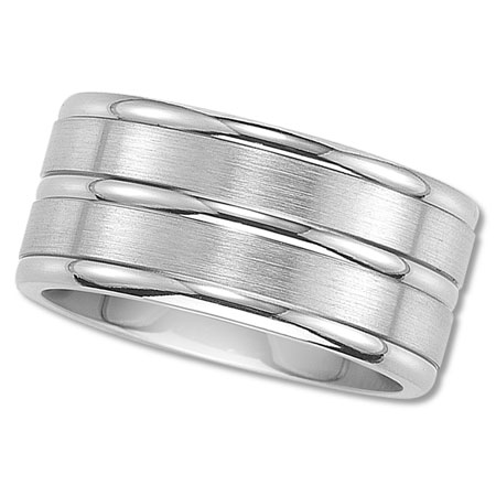 Mens Titanium Wedding Band with Three Rails and Bright Finish