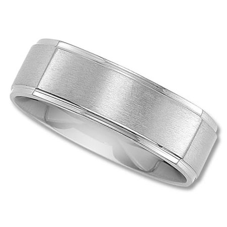 Mens Square Wedding Band with Satin Finished Center