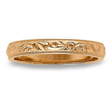 Womens Thin Antique Wedding Band With Milgrain Edges In 14k Rose Gold