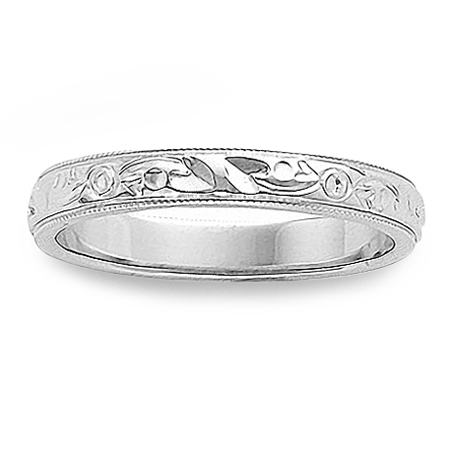 Womens Thin Antique Wedding Band With Milgrain Edges In 14k